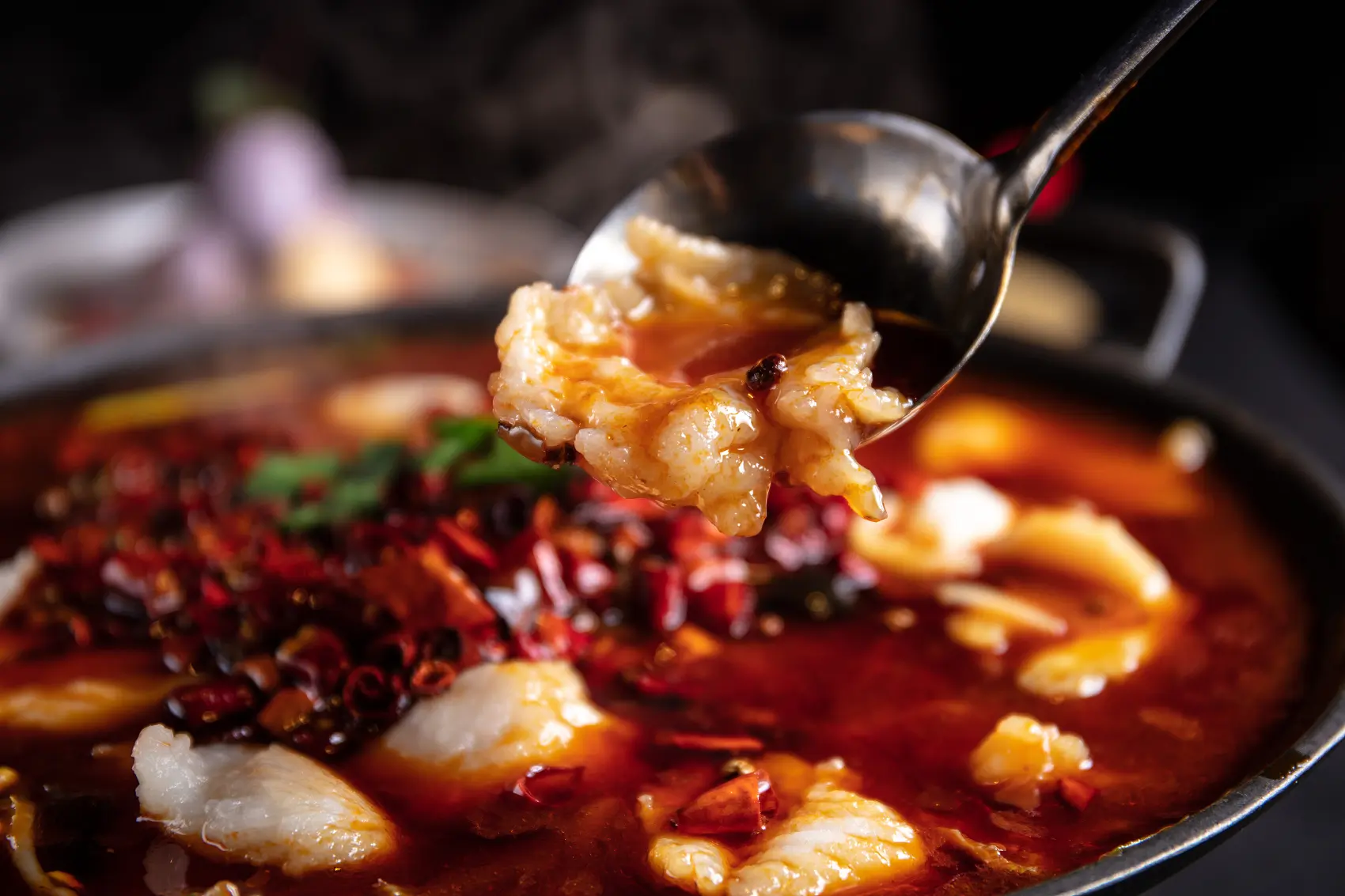 Fish fillets in a spicy hot pot broth at 成都名堂 SZECHUAN MASTER, a Chinese restaurant in Plano